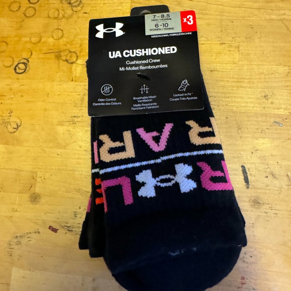 TWO (2) of UNDER ARMOUR Men's UA Cushioned Crew Socks 3-Pack 1385134 NEW w TAGS - Picture 6 of 7